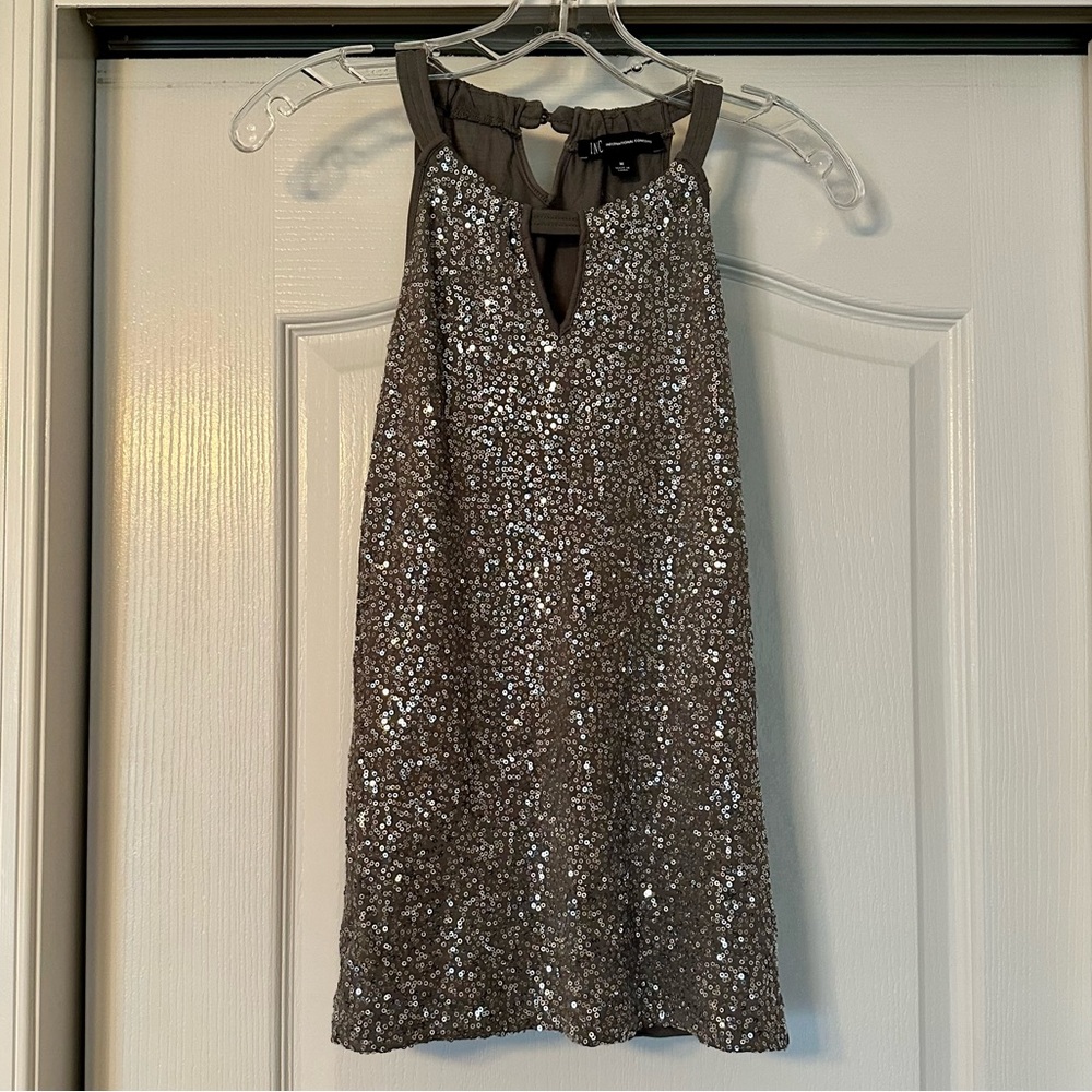 INC Gray Silver Sequins Sparkly Sleeveless Top Size Medium